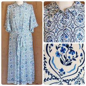 H&M XXL Midi Shirt Dress Cottagecore French Floral Toile Belted Cottagecore